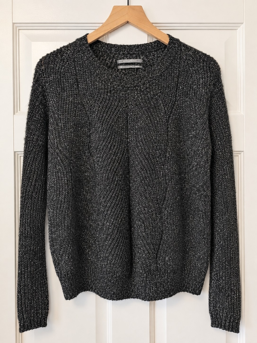 Anthropologie Keely Black Marled Knit Crewneck Cotton Wool Blend Dad Sweater